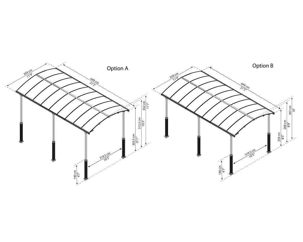 Aluminium Carport Palram Alpine opplegg