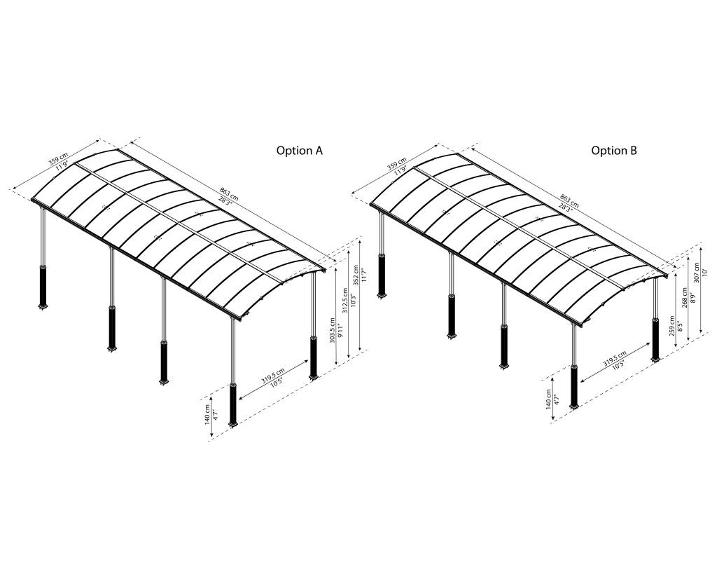 Aluminium Carport Palram Alpine opplegg