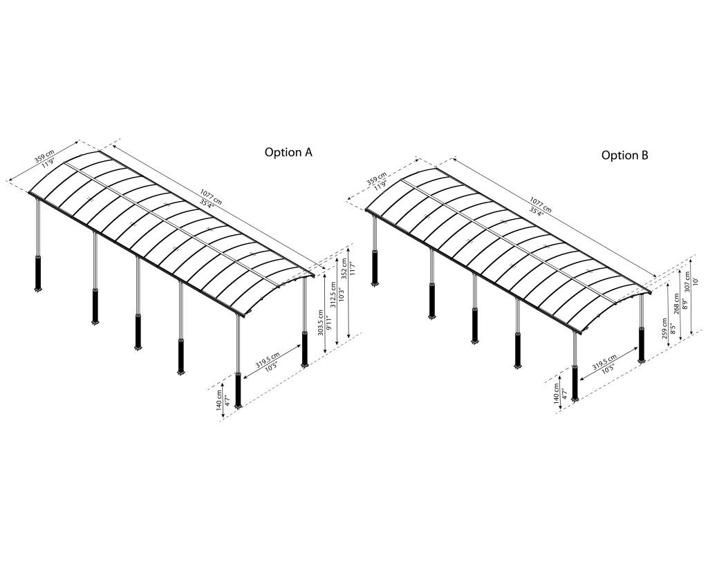 Aluminium Carport Palram Alpine opplegg